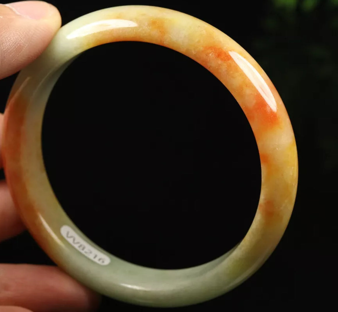 VINTAGE Large Jadeite Green/Orange Jade Bangle Size 60mm