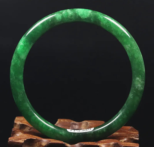 VINTAGE Medium Jadeite Green Jade Bangle from Burma - Size 59mm Round Princess Thin Cut F831 - JazzyJewelbyAmina 