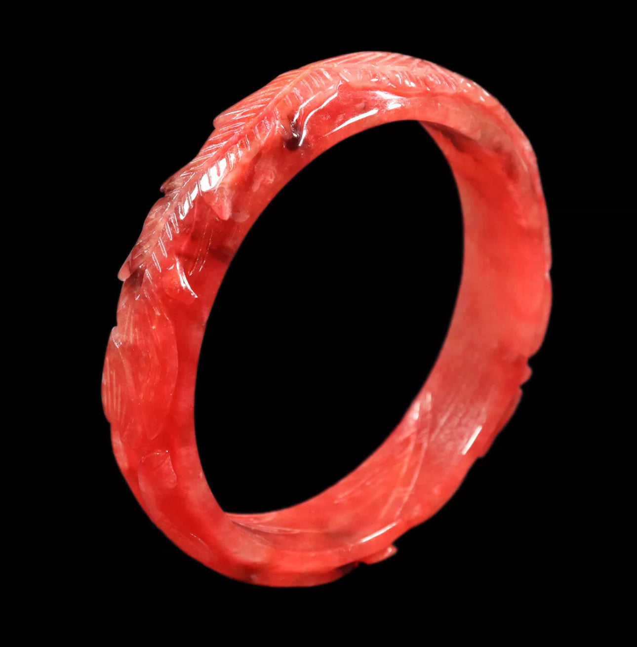 VINTAGE XL Jadeite Red Jade Bangle Handcarved Dragon Phoenix Size 65mm N425 - JazzyJewelbyAmina 