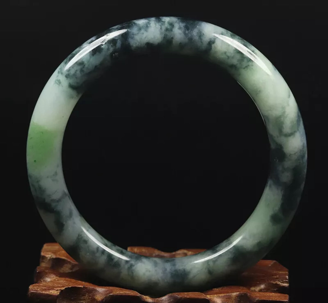 VINTAGE Medium Jadeite Green Black Jade Size 57mm S557 Round Princess Cut - JazzyJewelbyAmina 
