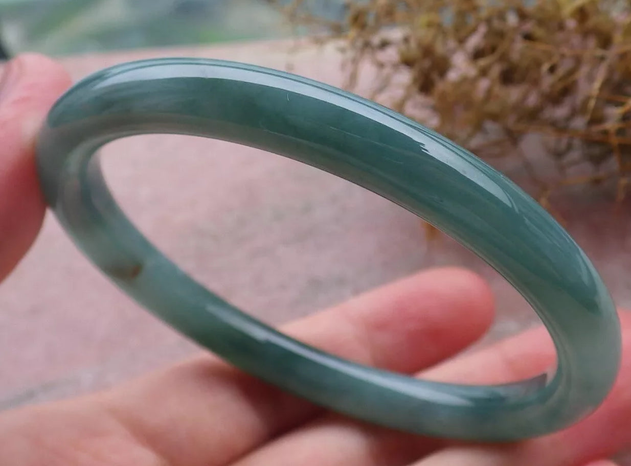 VINTAGE Medium Jadeite Green Jade Bangle Certified Size 58.5mm Round Princess Cut S796 - JazzyJewelbyAmina 