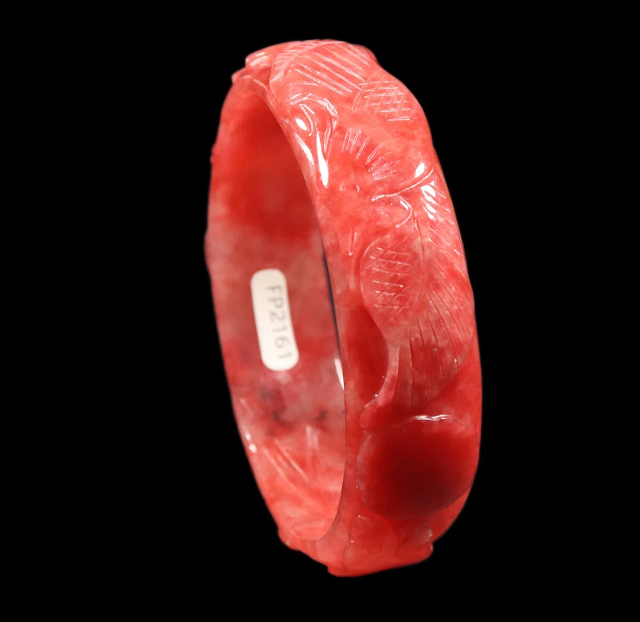 VINTAGE Large Jadeite Red Jade Bangle Handcarved Dragon Size 60mm M375 - JazzyJewelbyAmina 