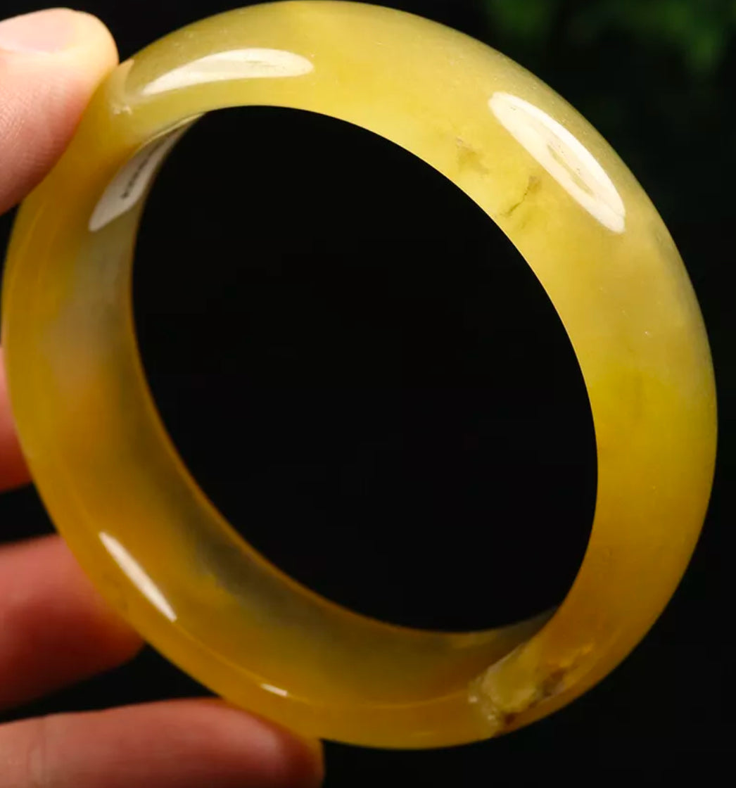 VINTAGE Large Jadeite Brown/Yellow Jade Bangle Size 60mm D755 - JazzyJewelbyAmina 