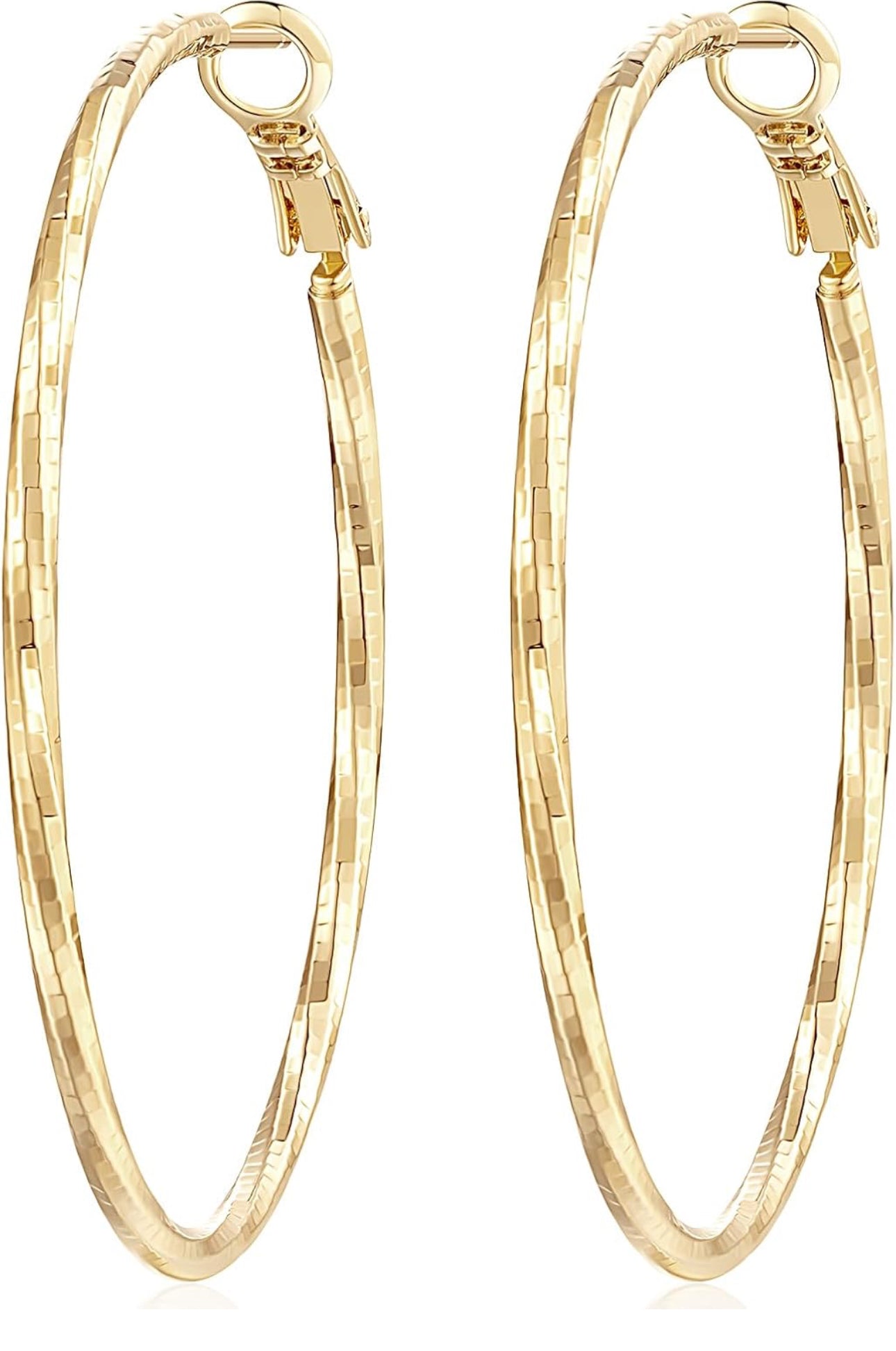 14K Yellow Good Medium Sized Hoops - French Twist - JazzyJewelbyAmina 