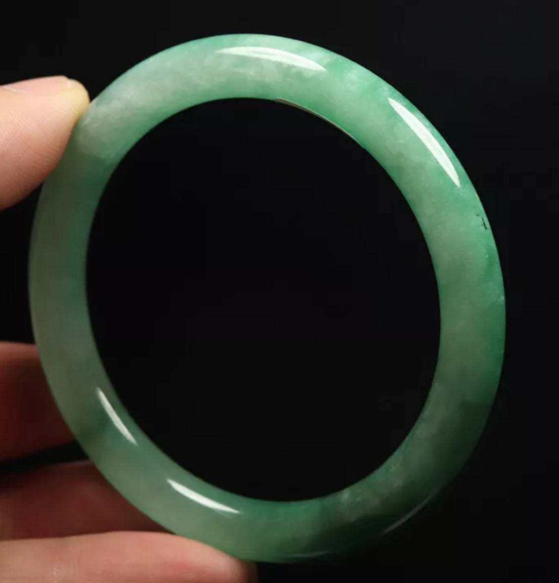 VINTAGE Medium Jadeite Green Jade Bangle Size 57mm Round Princess Cut O745 - JazzyJewelbyAmina 