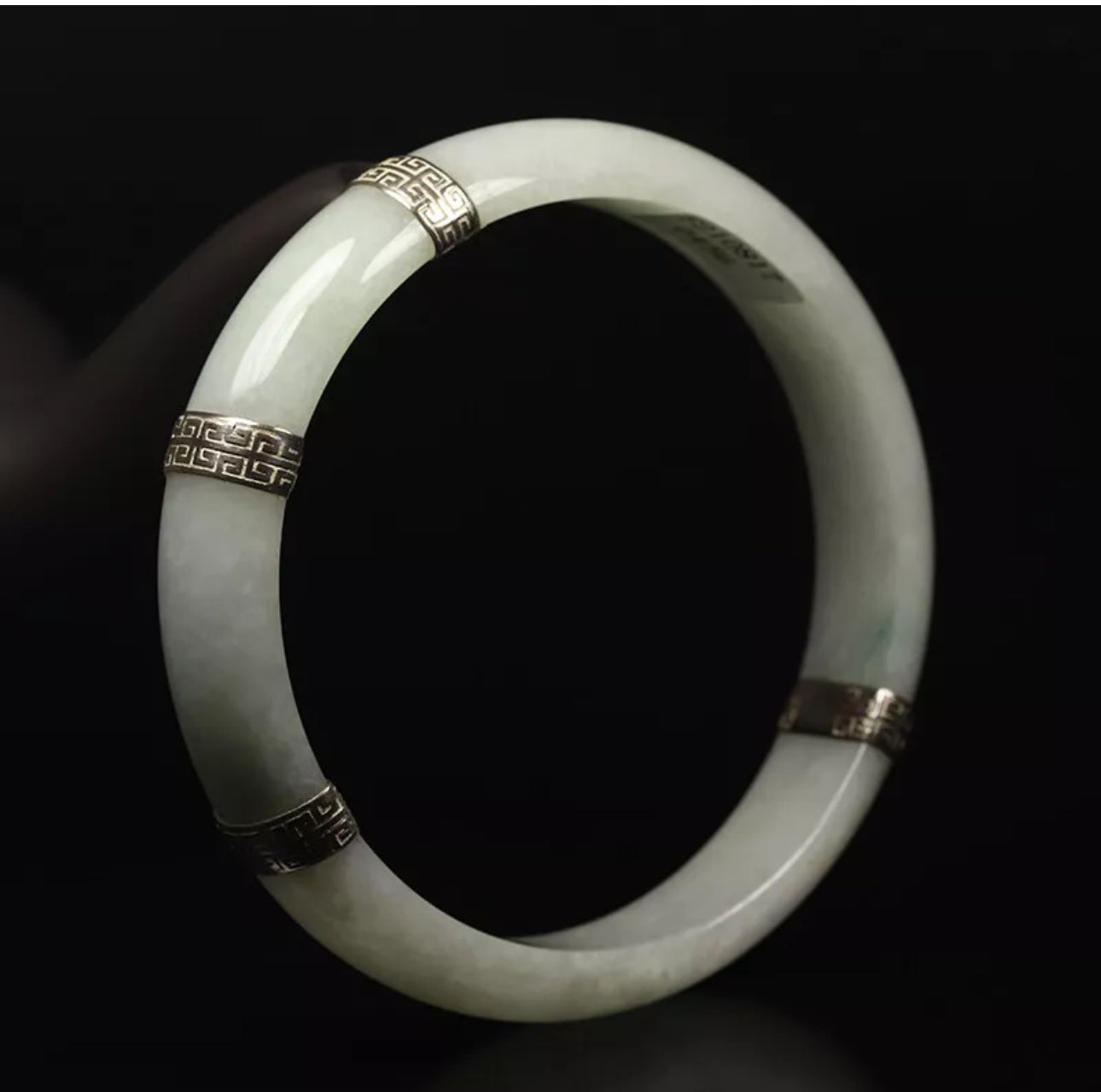 VINTAGE XL Jadeite Certified Jade Bangle Sterling Silver Clips Size 64mm Unique Jade Piece! L456 - JazzyJewelbyAmina 