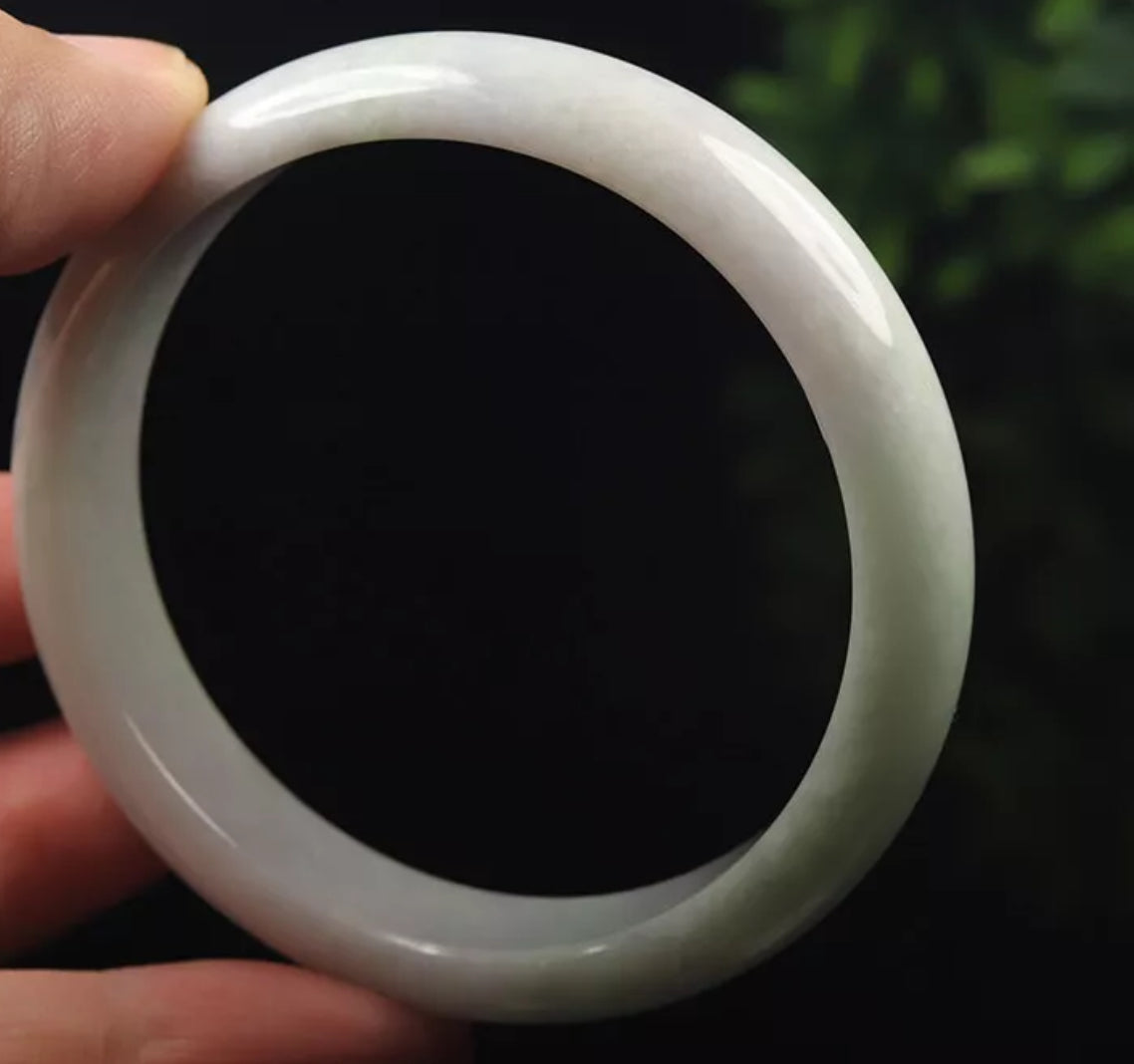 VINTAGE Large Jadeite Green Lavender Jade Bangle Certified Grade A - 100% Natural L841 - JazzyJewelbyAmina 