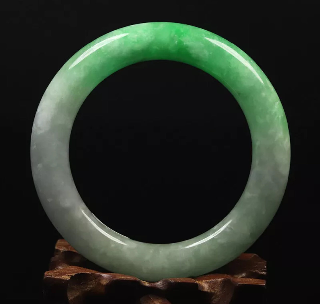 VINTAGE Medium Jadeite Green Jade Bangle Size 59mm Round Princess Cut D655 - JazzyJewelbyAmina 
