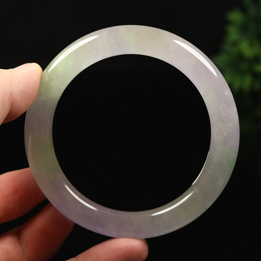 VINTAGE Large Jadeite Green White Lavender Jade Bangle Size 61mm A335 - JazzyJewelbyAmina 