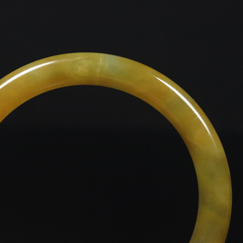 VINTAGE Large Jadeite Brown/Yellow Jade Bangle Round Princess Cut Size 62 mm J777