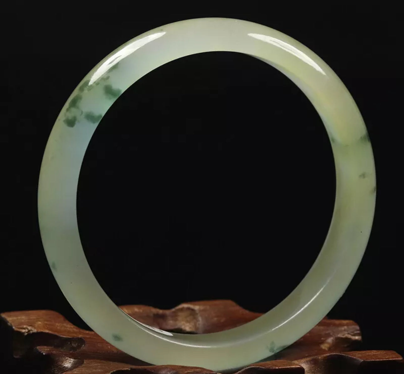 VINTAGE Medium Jadeite Green Jade Bangle from Burma - Size 58mm Icy Flower Green Jade! M197 - JazzyJewelbyAmina 