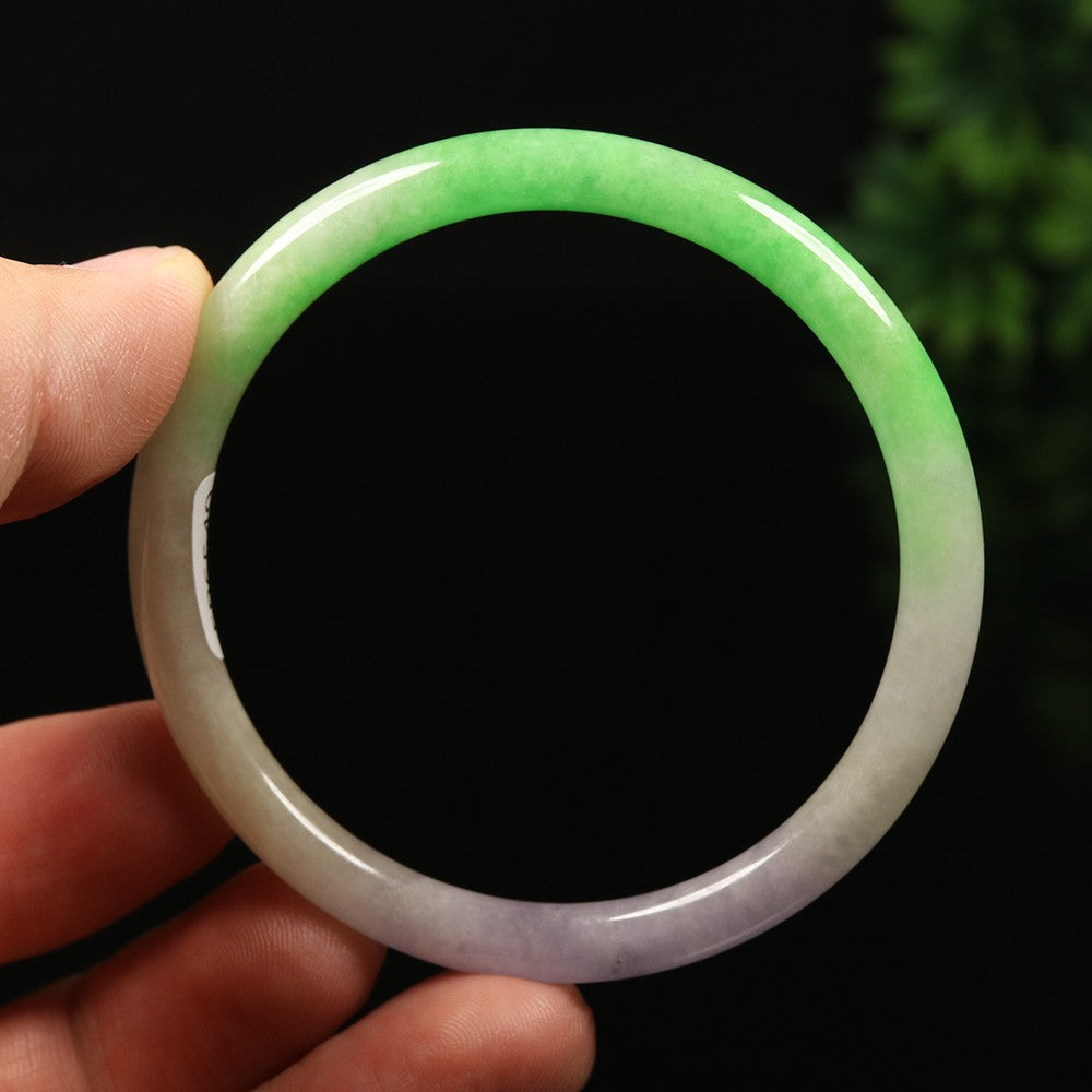 VINTAGE XS Jadeite Green/Lavender Jade Bangle Size 54 mm Round Princess Cut D151 - JazzyJewelbyAmina 