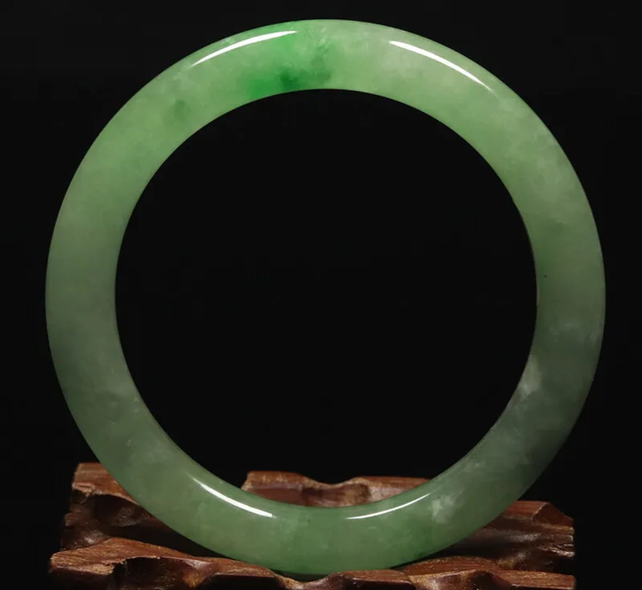 VINTAGE Medium Jadeite Green Jade Bangle Size 57mm Round Princess Cut M427 - JazzyJewelbyAmina 