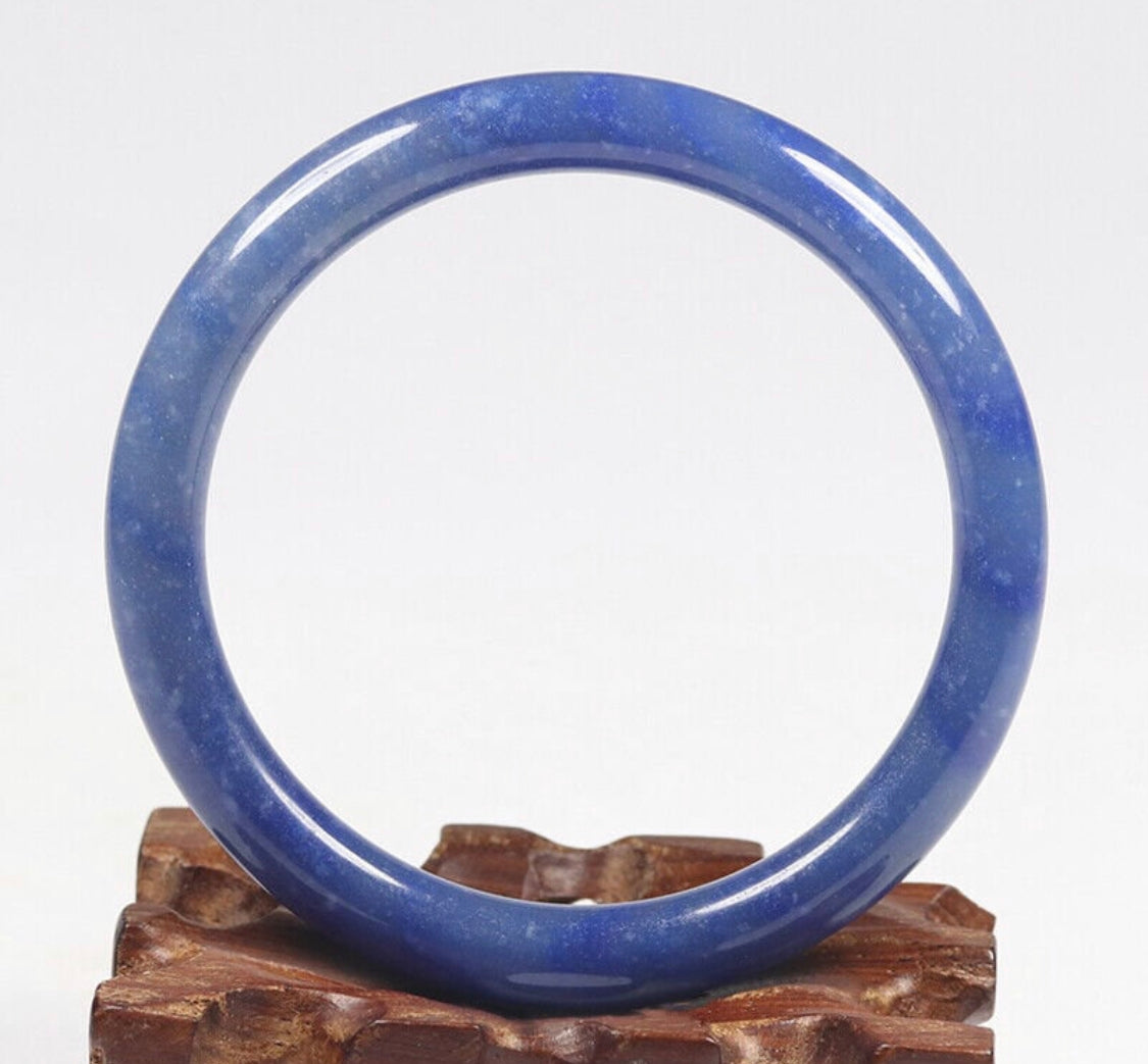 VINTAGE Medium Jadeite Blue Jade Bangle Size 59mm Round Princess Cut J988 - JazzyJewelbyAmina 