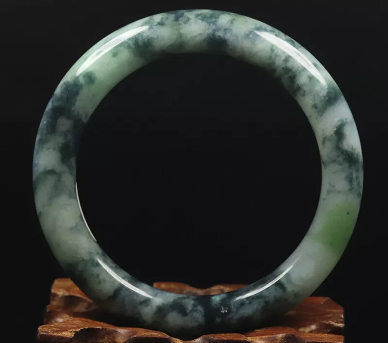 VINTAGE Medium Jadeite Green Black Jade Size 57mm S557 Round Princess Cut - JazzyJewelbyAmina 