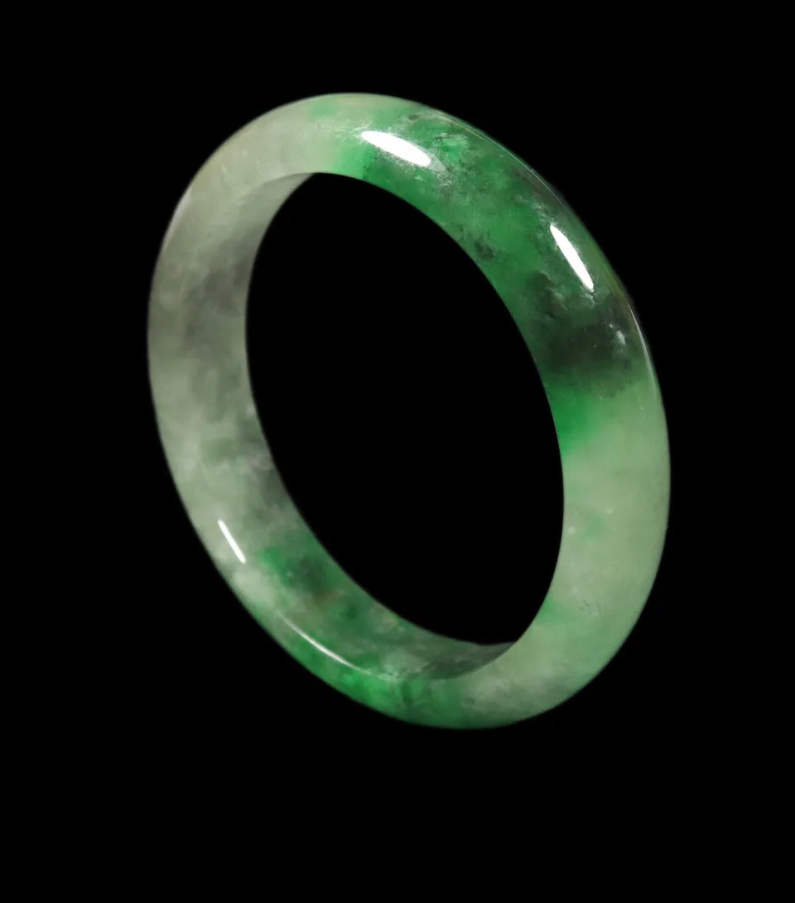 VINTAGE Medium Jadeite Green/White/Black Jade Size 58.5mm F709 - JazzyJewelbyAmina 