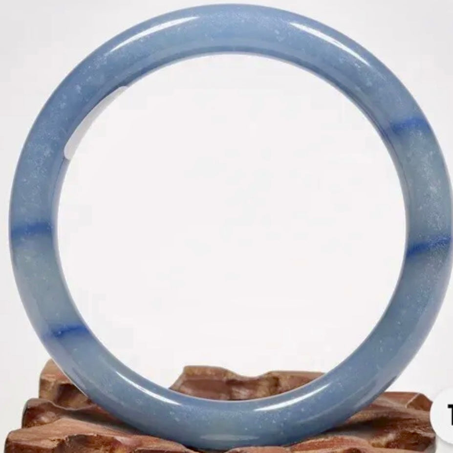 VINTAGE Medium Jadeite Blue Jade Bangle Certified Size 59mm Round Princess Thin Cut M025 - JazzyJewelbyAmina 