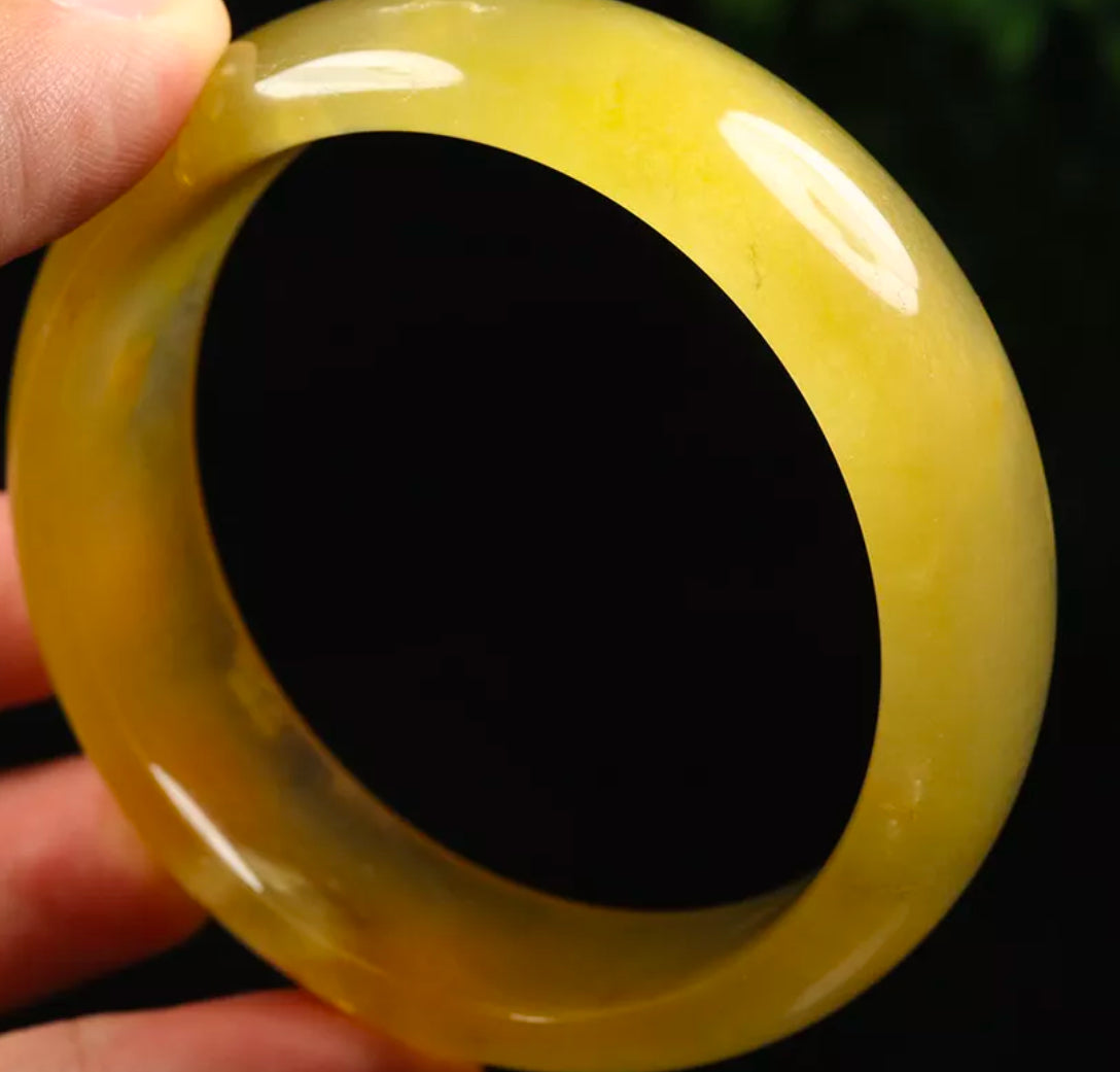 VINTAGE Large Jadeite Brown/Yellow Jade Bangle Size 60mm D755 - JazzyJewelbyAmina 
