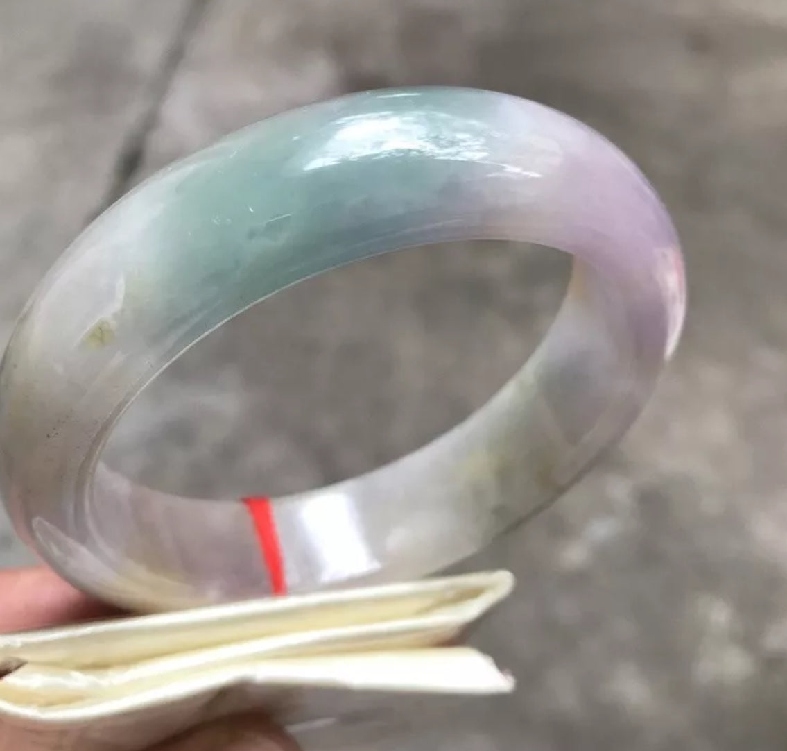 VINTAGE Large Jadeite Green/Lavender Jade Bangle Size 63mm Chunky Square Cut Hint of Yellow! O151 - JazzyJewelbyAmina 