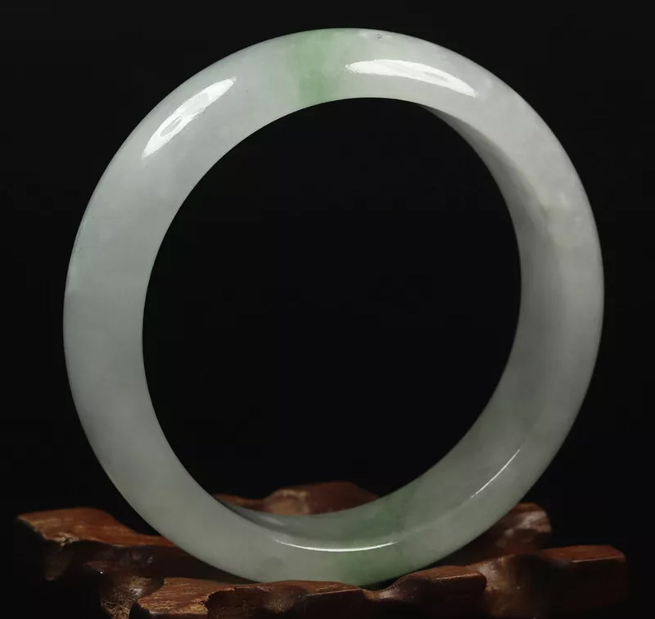 VINTAGE Large Jadeite White/Green Jade Bangle Size 60mm Y015 - JazzyJewelbyAmina 