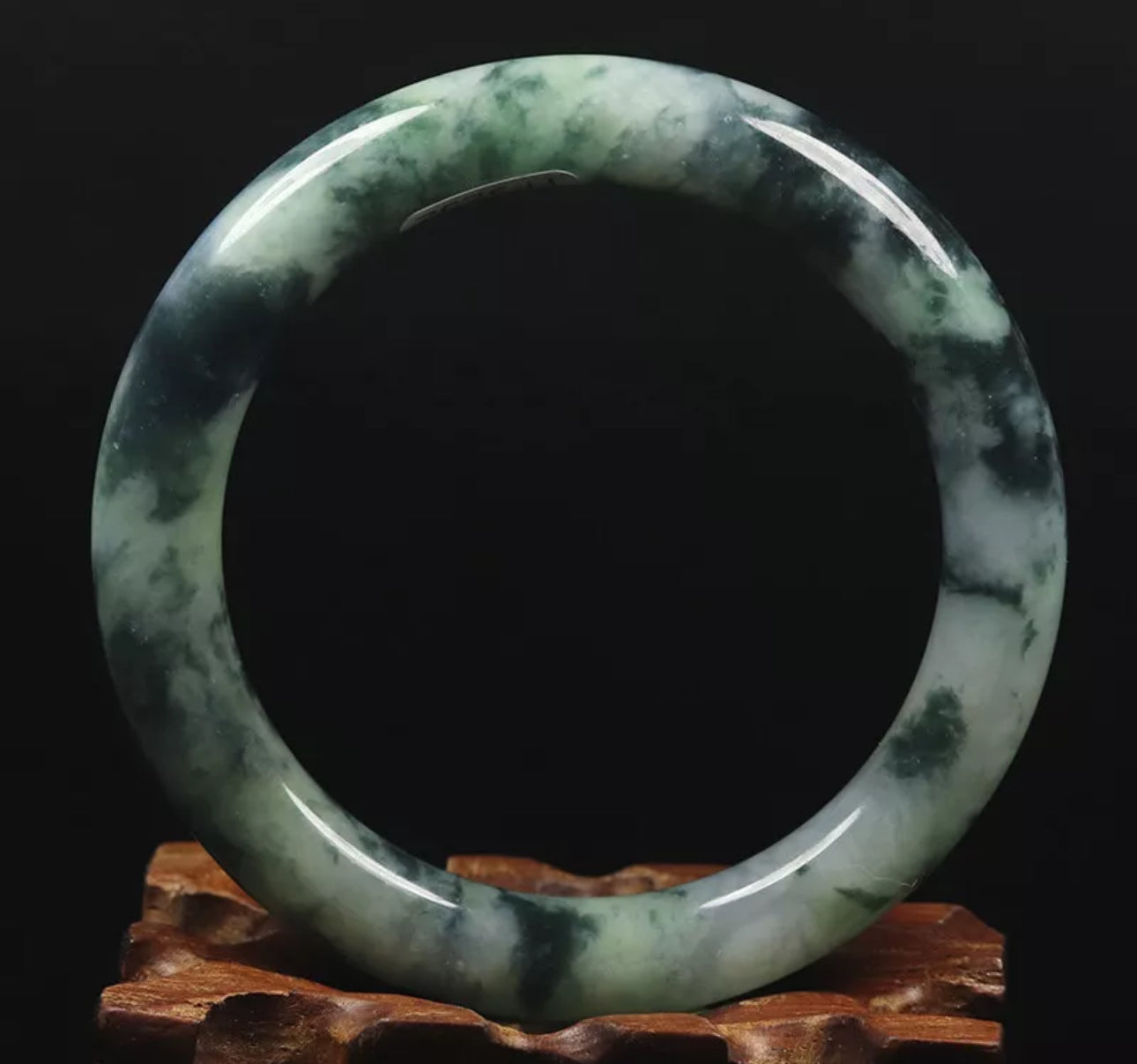 VINTAGE Medium Jadeite Green Black Jade Size 57mm S557 Round Princess Cut - JazzyJewelbyAmina 