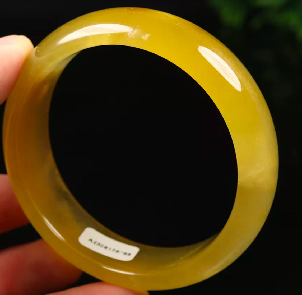 VINTAGE Large Jadeite Brown/Yellow Jade Bangle Size 60mm D755 - JazzyJewelbyAmina 