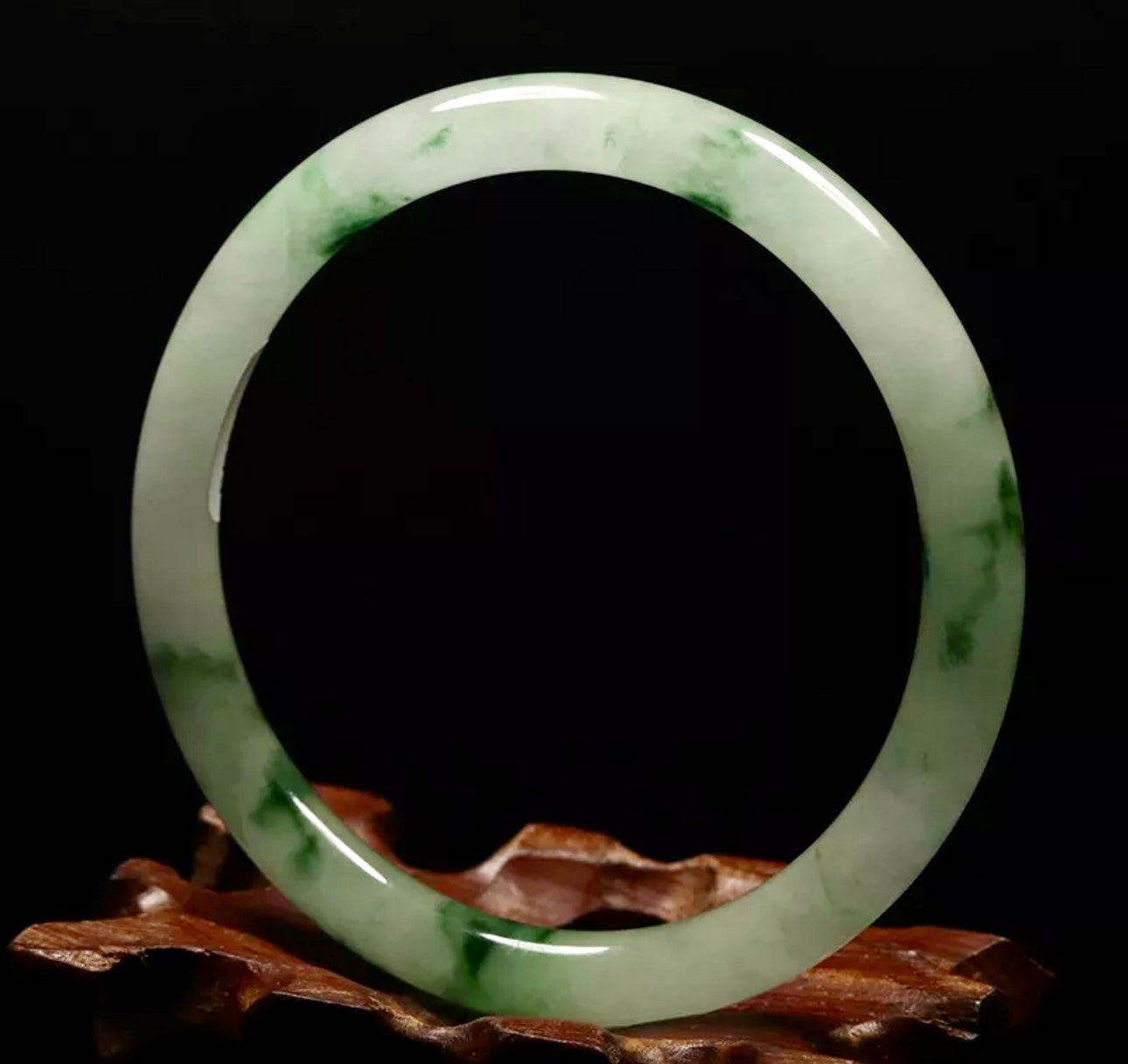 VINTAGE Medium Jadeite Green White Jade Bangle Size 59mm Round Princess Cut G043 - JazzyJewelbyAmina 