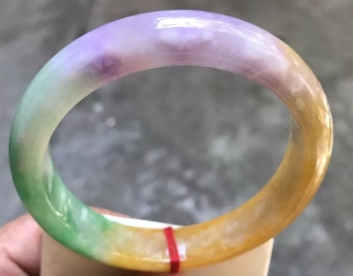 VINTAGE XXL Jadeite Green/Yellow/Lavender Jade Bangle Size 66mm D735 - JazzyJewelbyAmina 