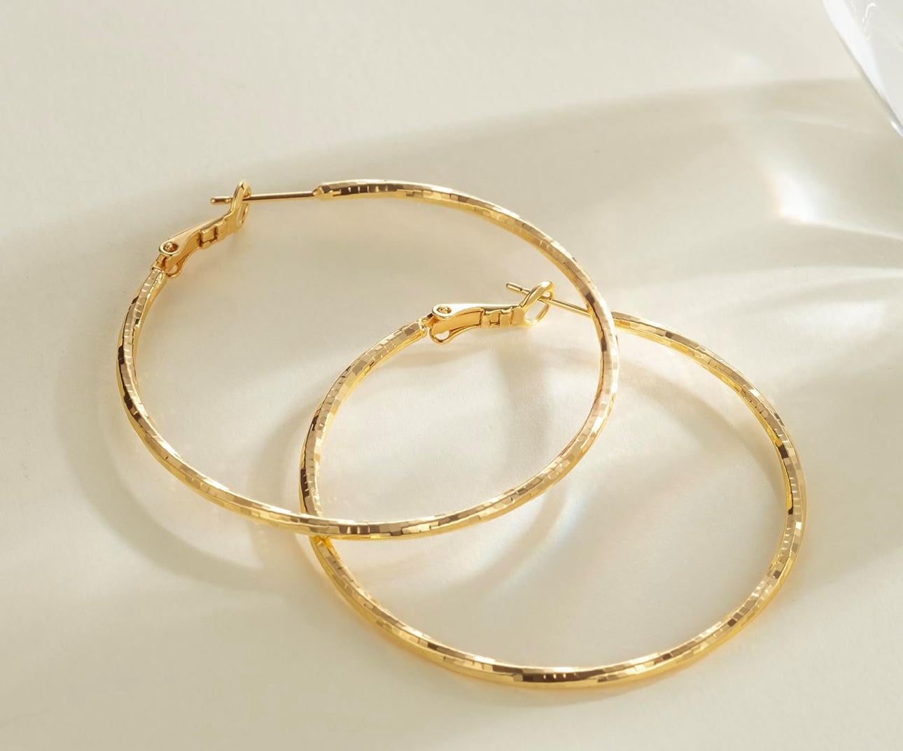 14K Yellow Good Medium Sized Hoops - French Twist - JazzyJewelbyAmina 