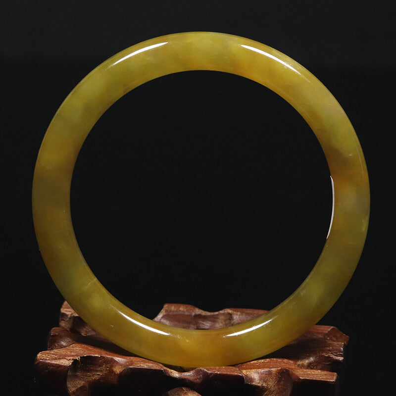 VINTAGE Large Jadeite Brown/Yellow Jade Bangle Round Princess Cut Size 62 mm J777