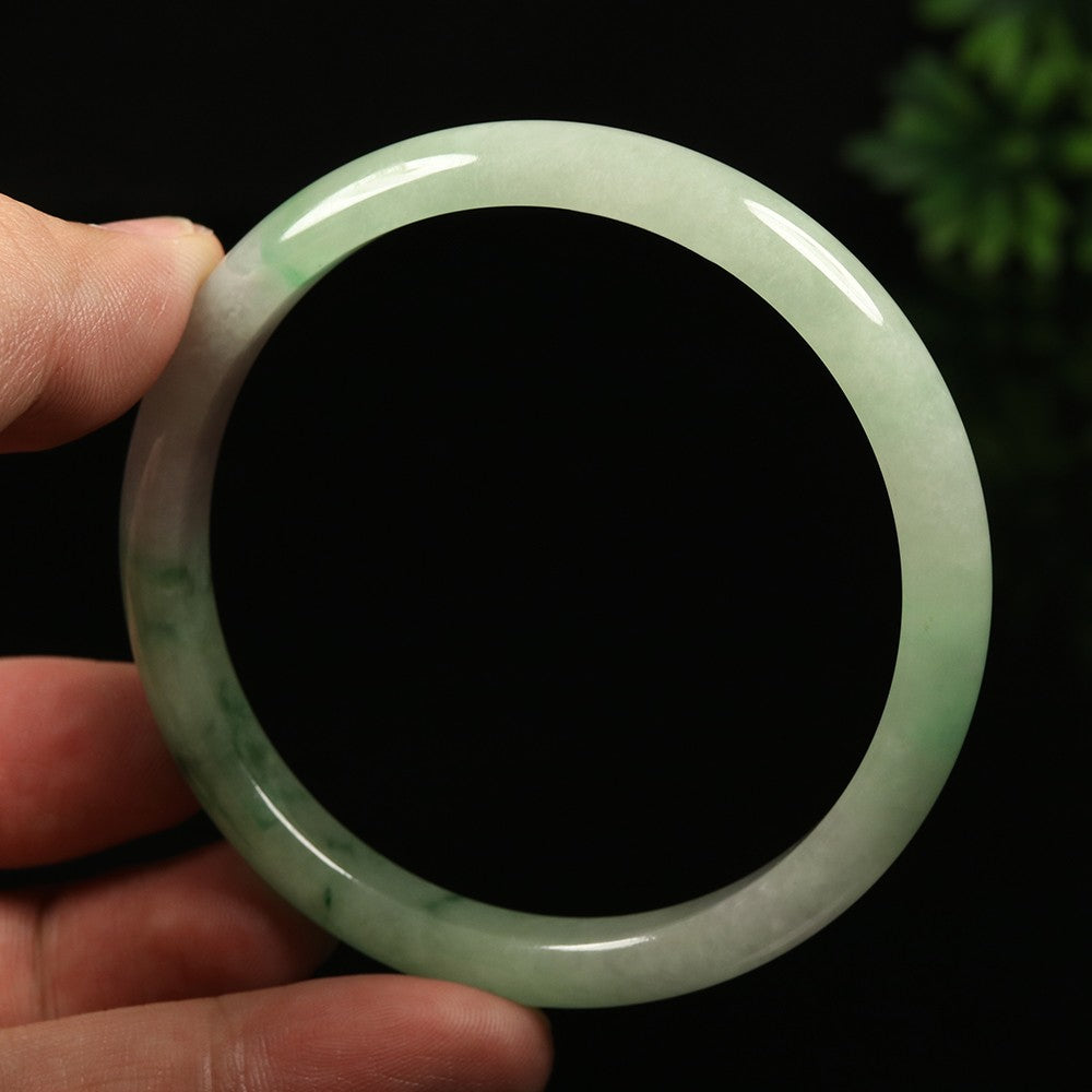 VINTAGE Lathe Jadeite Green Jade Bangle Size 59mm. Hint of Lavender! A811 - JazzyJewelbyAmina 
