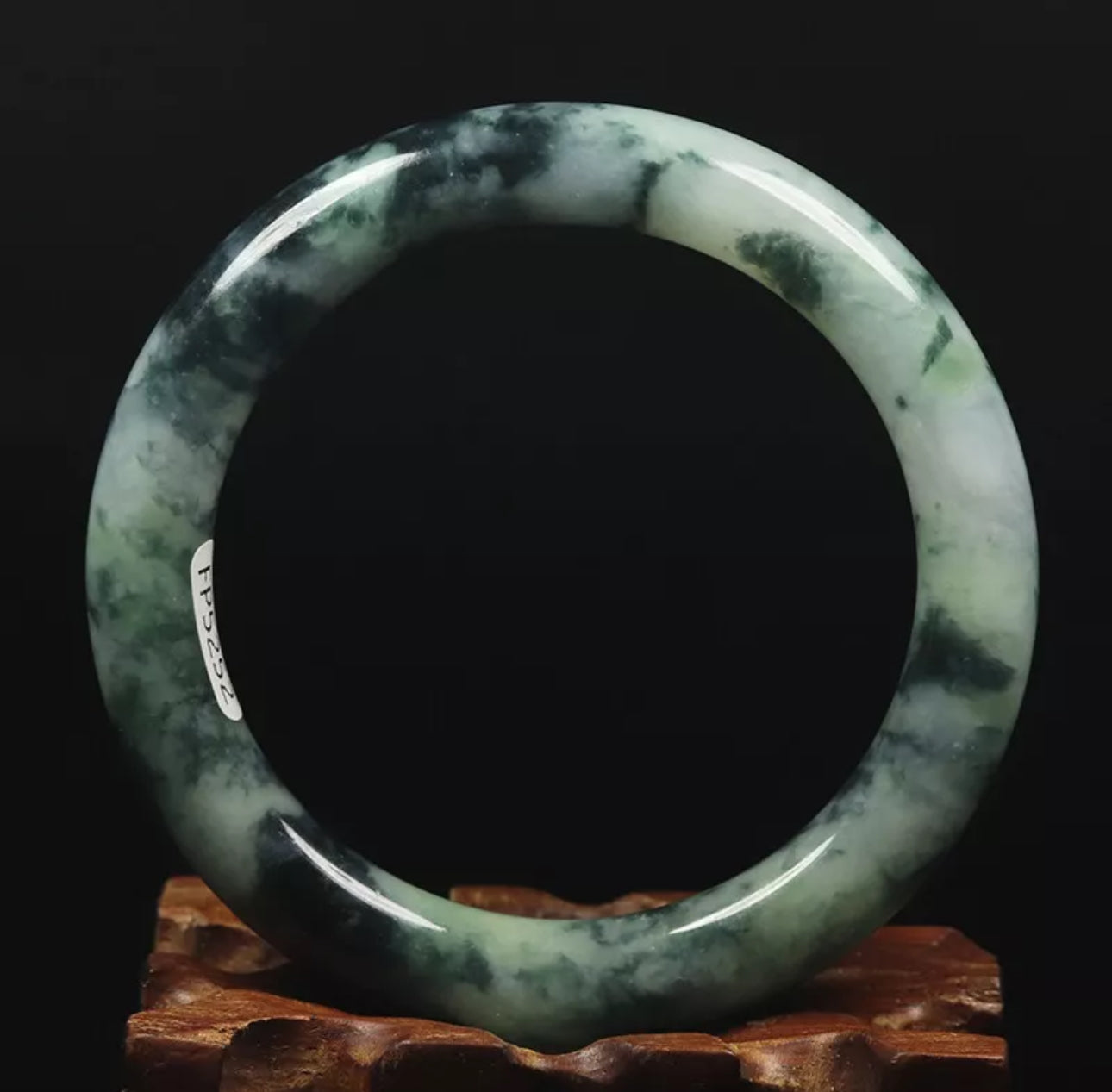 VINTAGE Medium Jadeite Green Black Jade Size 57mm S557 Round Princess Cut - JazzyJewelbyAmina 