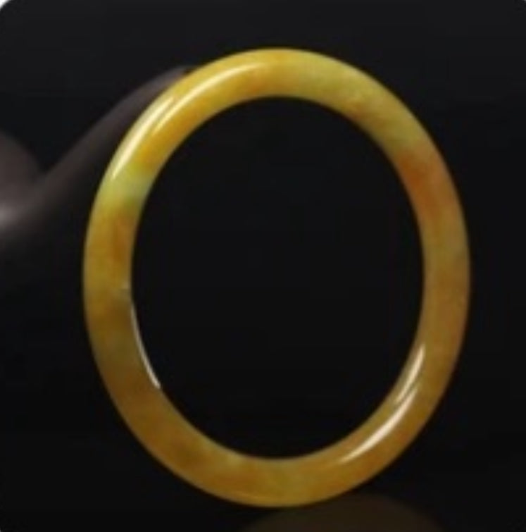 VINTAGE Large Jadeite Brown/Yellow Jade Bangle - Round Princess Cut Size 62mm J410