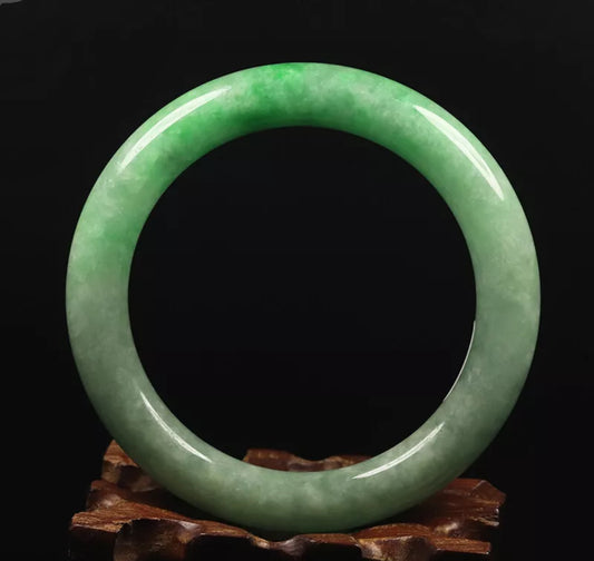 VINTAGE Medium Jadeite Green Jade Bangle Round Princess Chunky Cut Size 59mm G617 - JazzyJewelbyAmina 