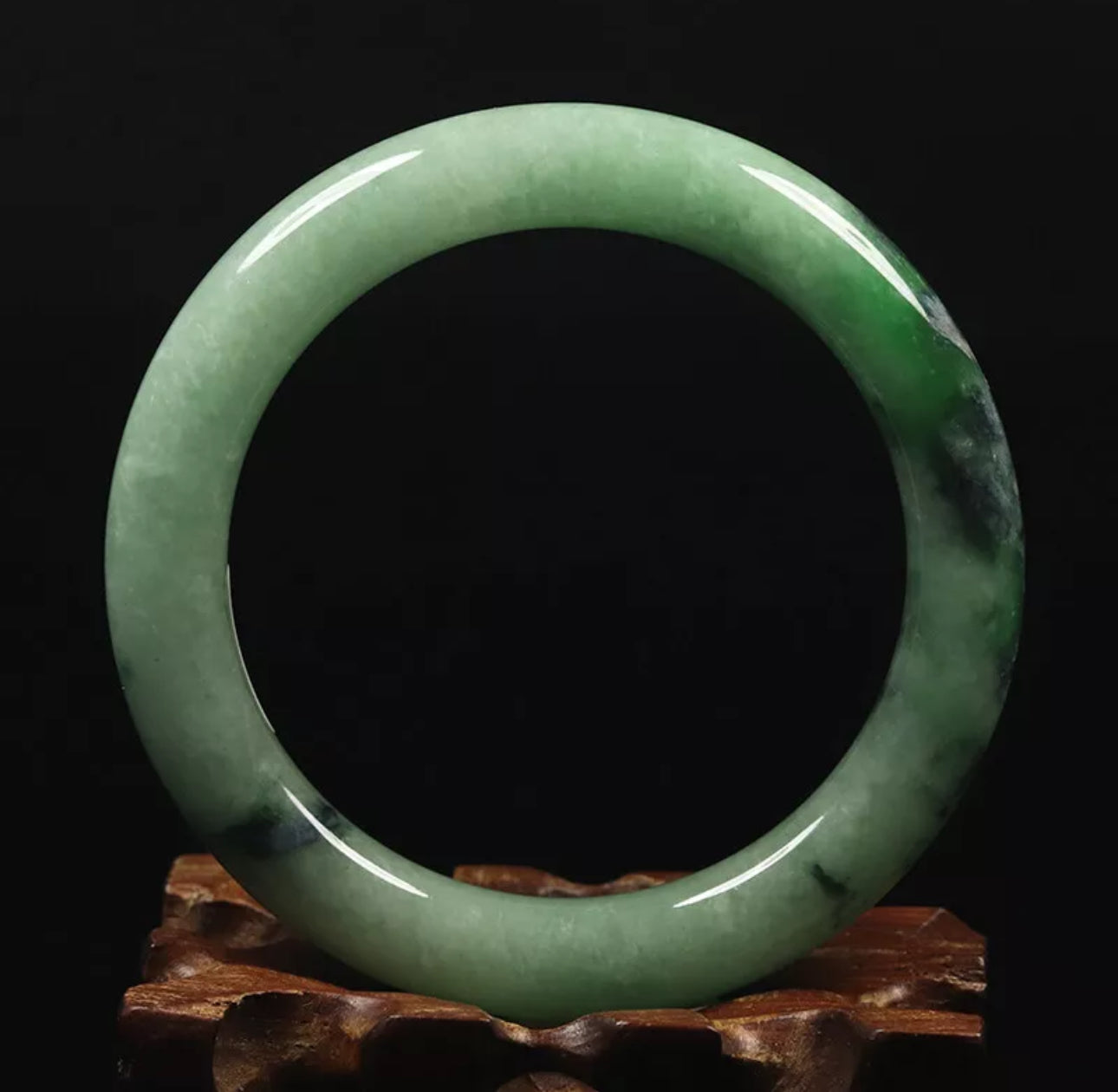 VINTAGE Small Jadeite Green Jade Bangle Size 56mm Round Princess Cut O907 - JazzyJewelbyAmina 