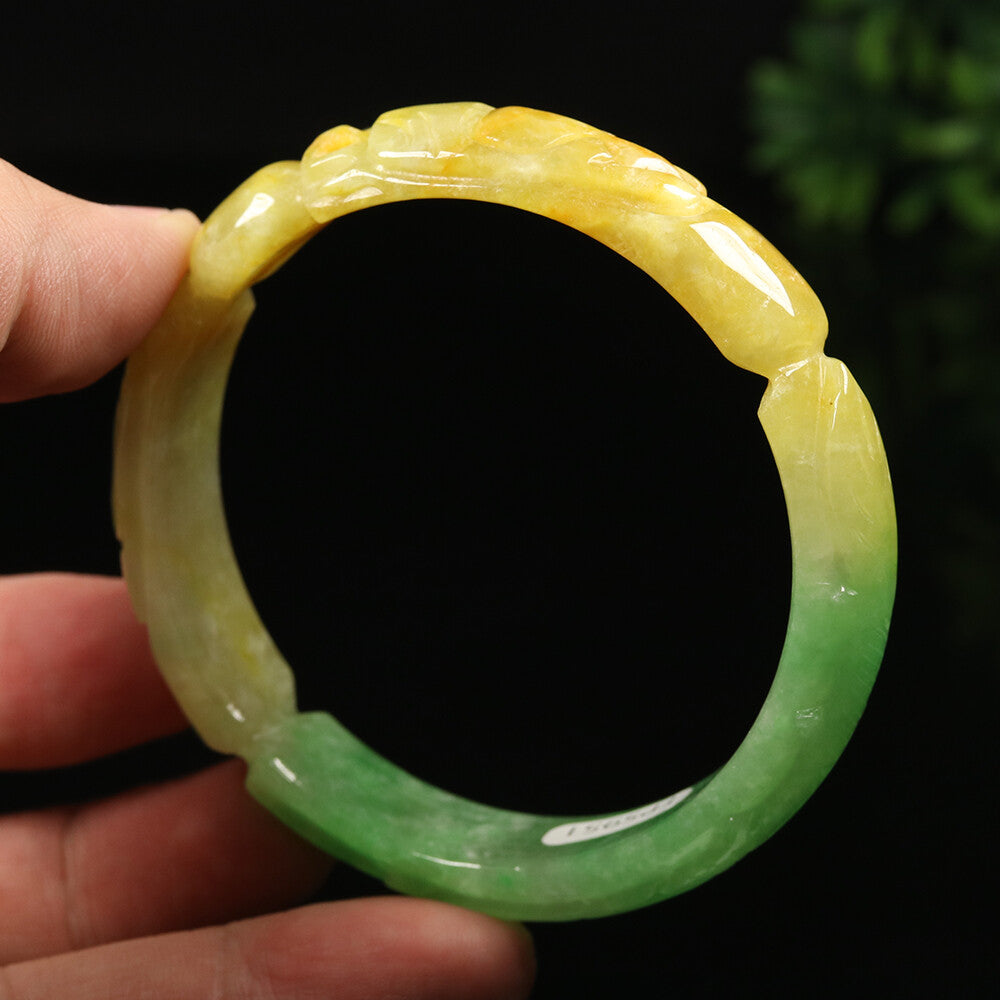 VINTAGE Large Jadeite Brown/Emerald Green Handcarved Dragon Phoenix Size 60mm J955