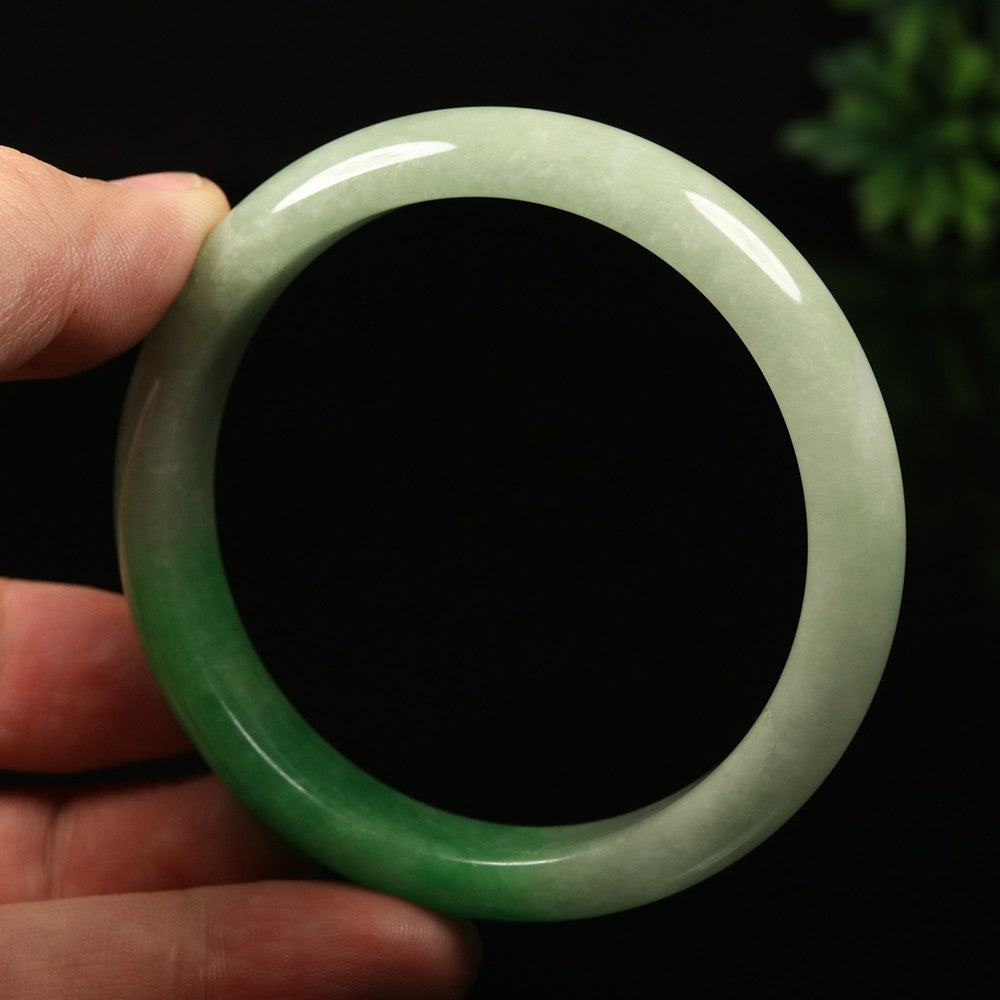 VINTAGE Large Jadeite Green Jade Bangle Size 61mm F925 - JazzyJewelbyAmina 