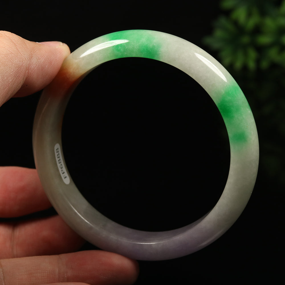 VINTAGE Large Jadeite Green/Brown/Lavender Jade Bangle-Unique Multi-Color Jade F829 - JazzyJewelbyAmina 