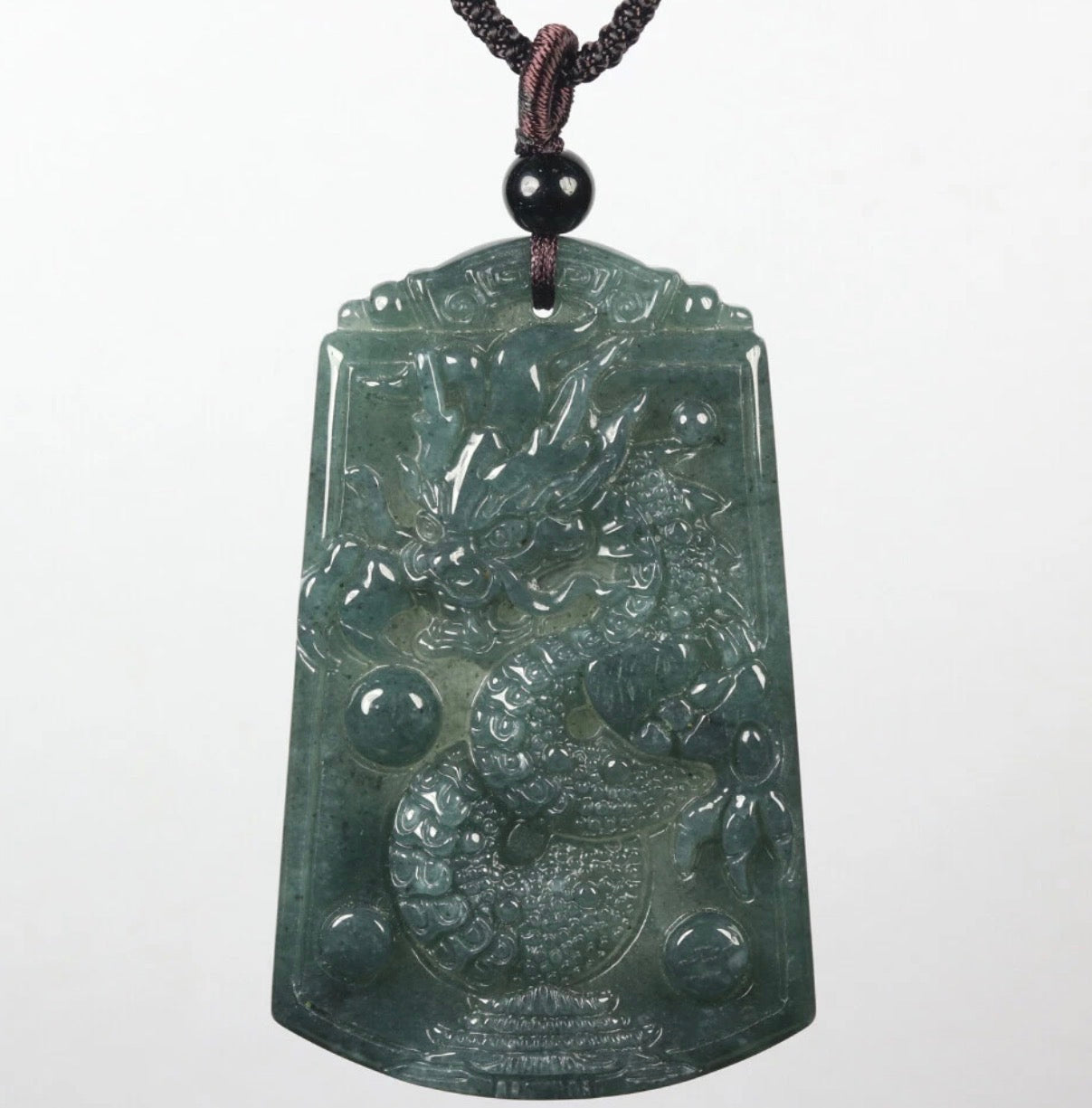 VINTAGE Oil Green Icy Jade Handcarved Dragon Pendant U719