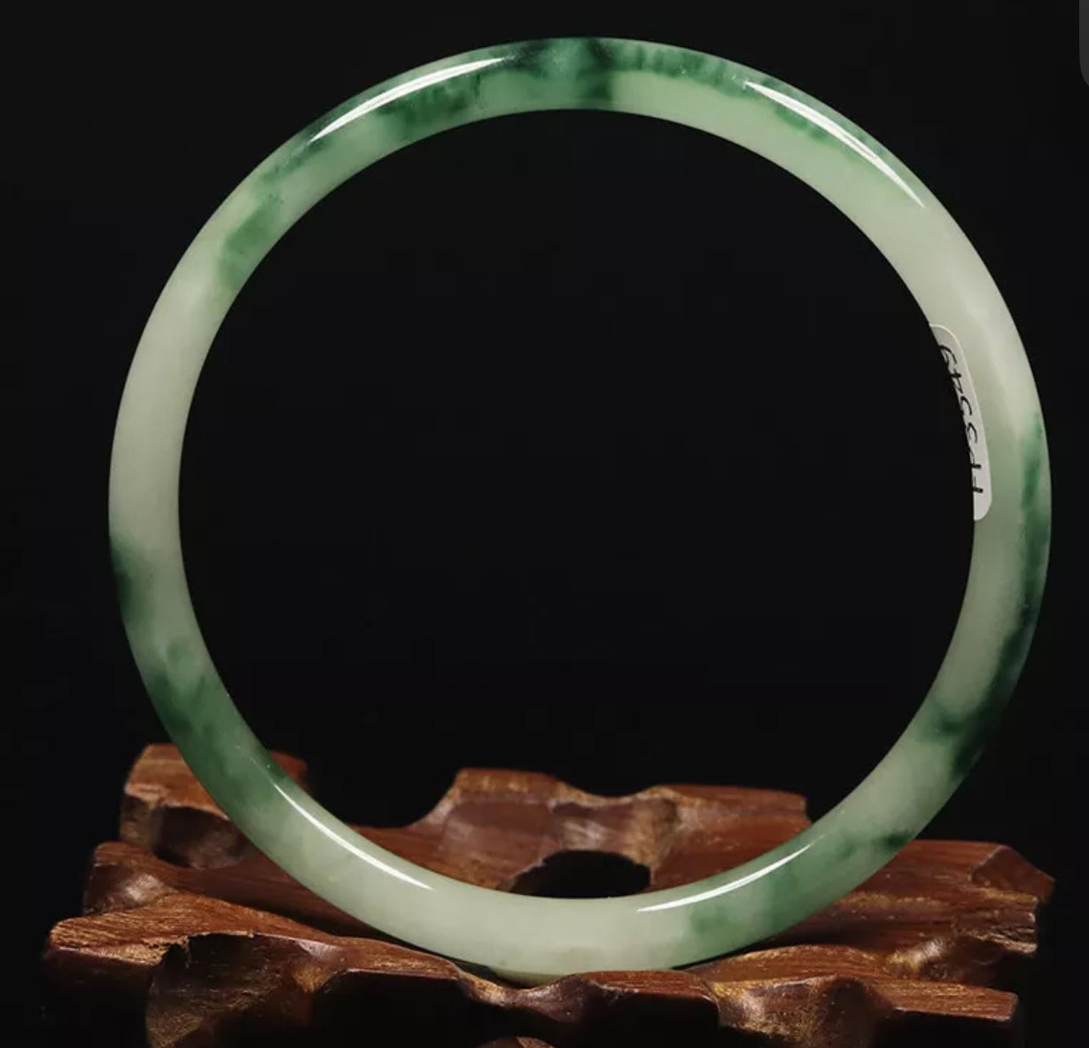 VINTAGE Medium Jadeite Green/White Jade Bangle Round Princess Thin Cut Size 58mm A151 - JazzyJewelbyAmina 