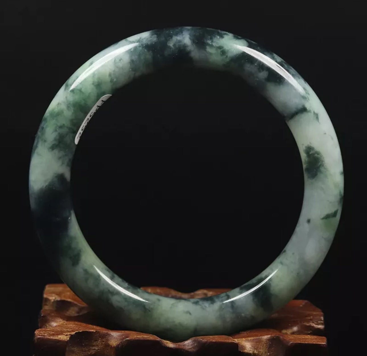 VINTAGE Medium Jadeite Green Black Jade Size 57mm S557 Round Princess Cut - JazzyJewelbyAmina 