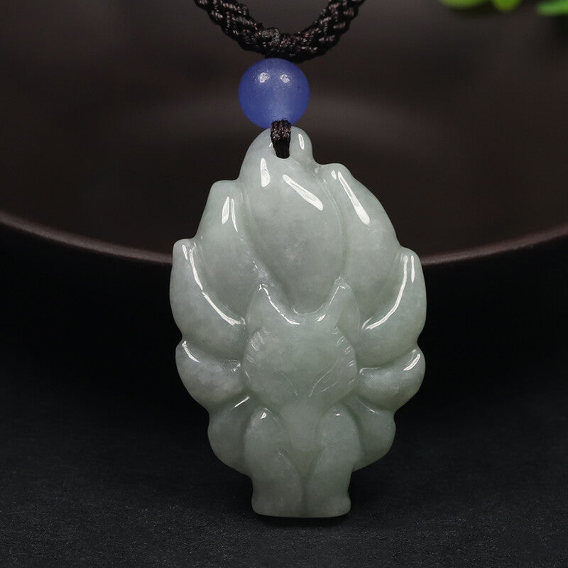 Jade 9-tail Fox Pendant Handcarved Certified U449