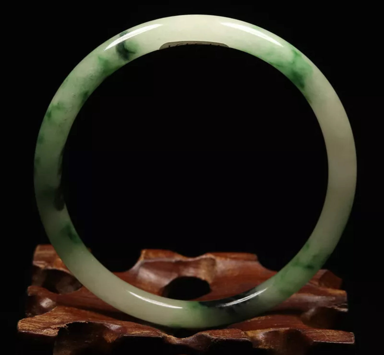 VINTAGE Medium Jadeite Green Jade Bangle Size 59mm Round Princess Cut N035 - JazzyJewelbyAmina 