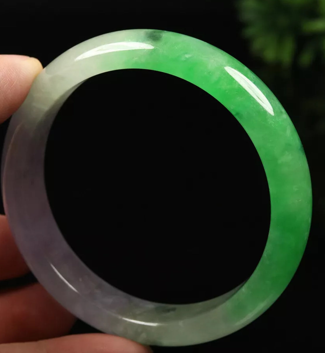 VINTAGE Large Jadeite Green/Lavender Jade Bangle Size 60mm N613 - JazzyJewelbyAmina 