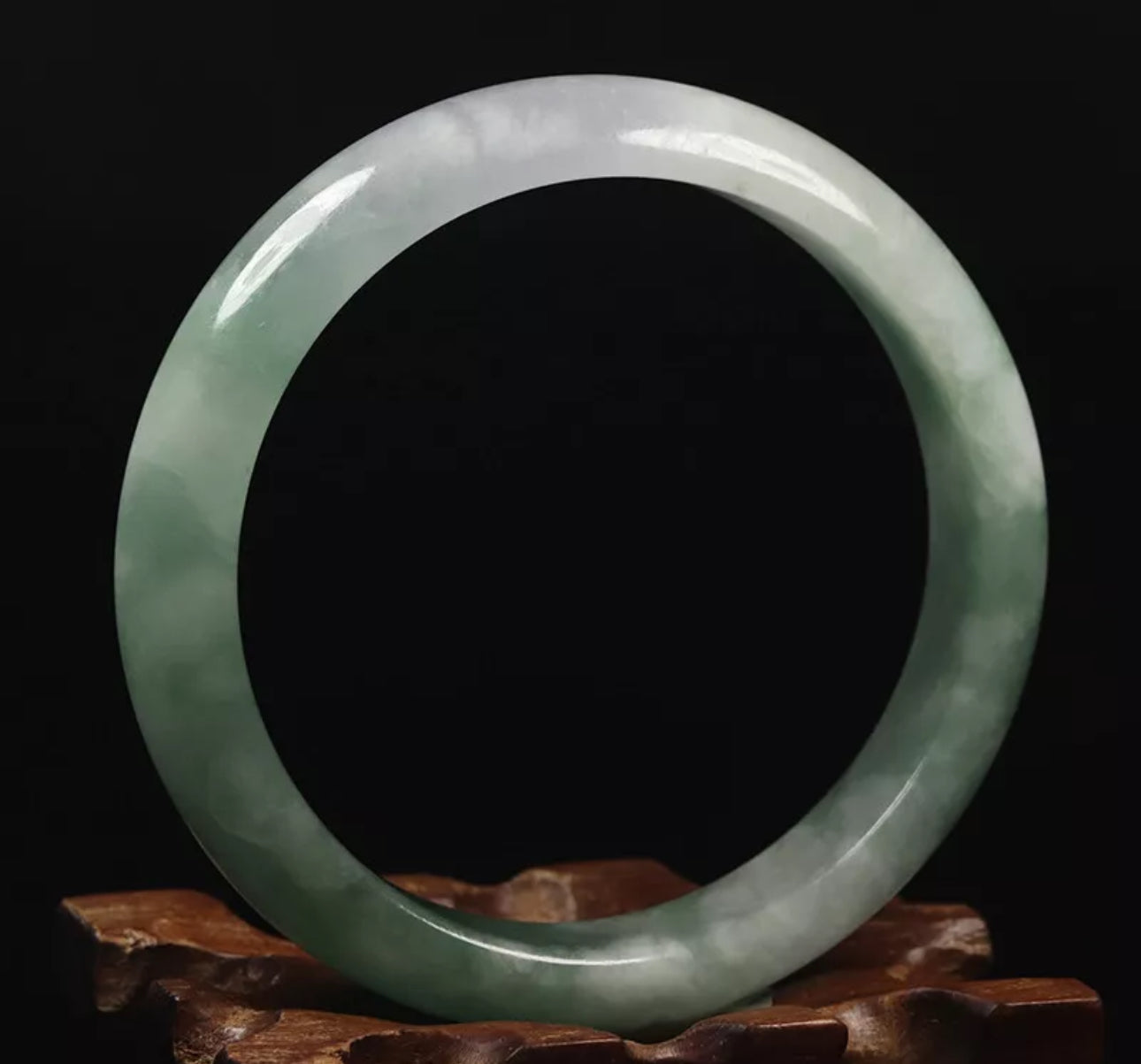 VINTAGE Medium Jadeite Green/White Jade Bangle Size 59mm O1059 - JazzyJewelbyAmina 
