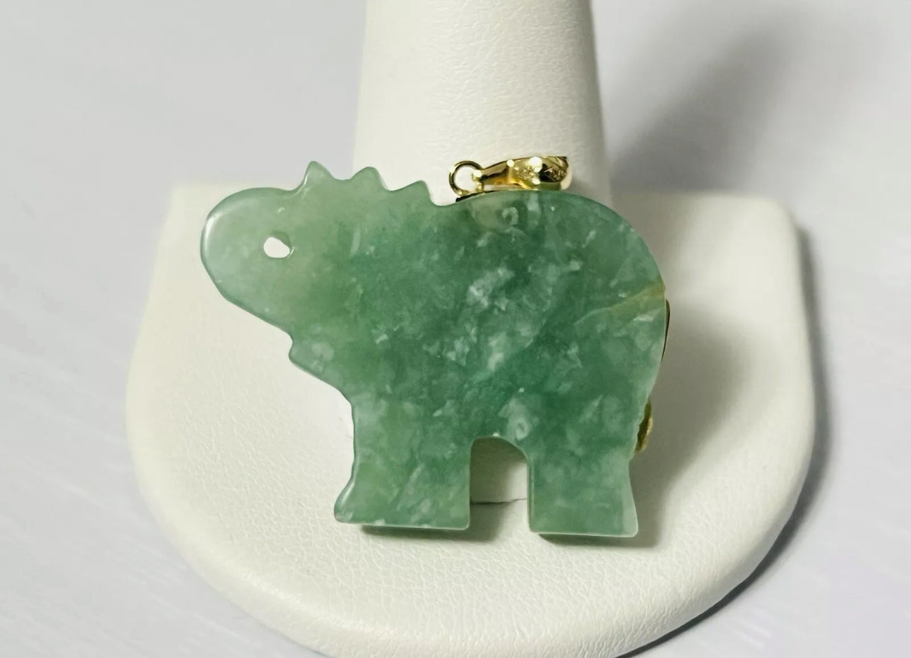 VINTAGE Jadeite Green Jade Elephant 14k Yellow Gold w/ Red Ruby Eye Pendant - Fine Jade Piece - JazzyJewelbyAmina 