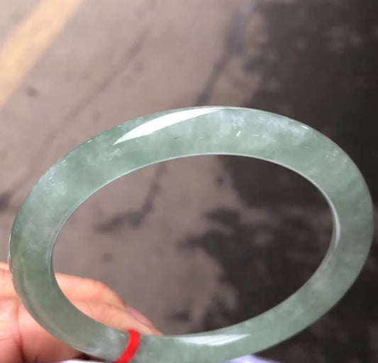 VINTAGE Large Jadeite Sea Green Jade Bangle - Round Princess Cut Size 62mm U0614 - JazzyJewelbyAmina 
