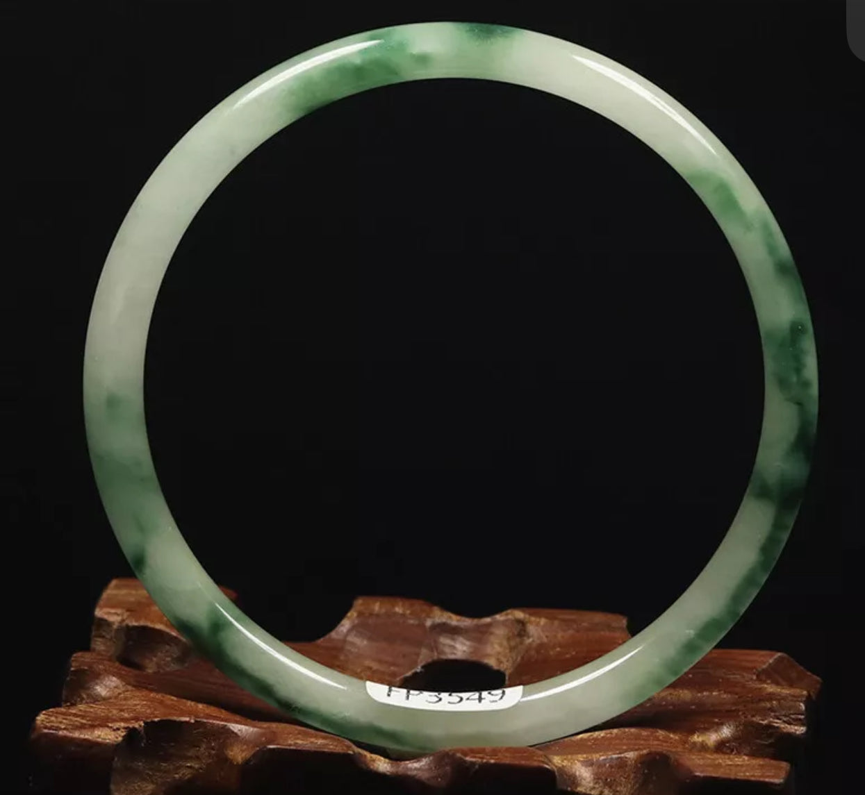VINTAGE Medium Jadeite Green/White Jade Bangle Round Princess Thin Cut Size 58mm A151 - JazzyJewelbyAmina 