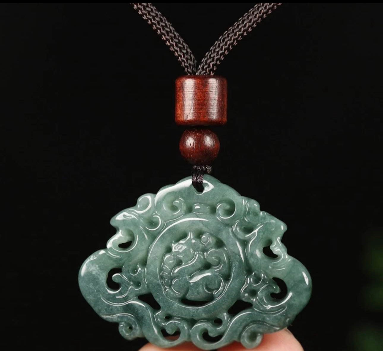 VINTAGE Certified Grade A Green 100% Natural Jadeite Jade Pendant Dragon Phoenix F915 - JazzyJewelbyAmina 