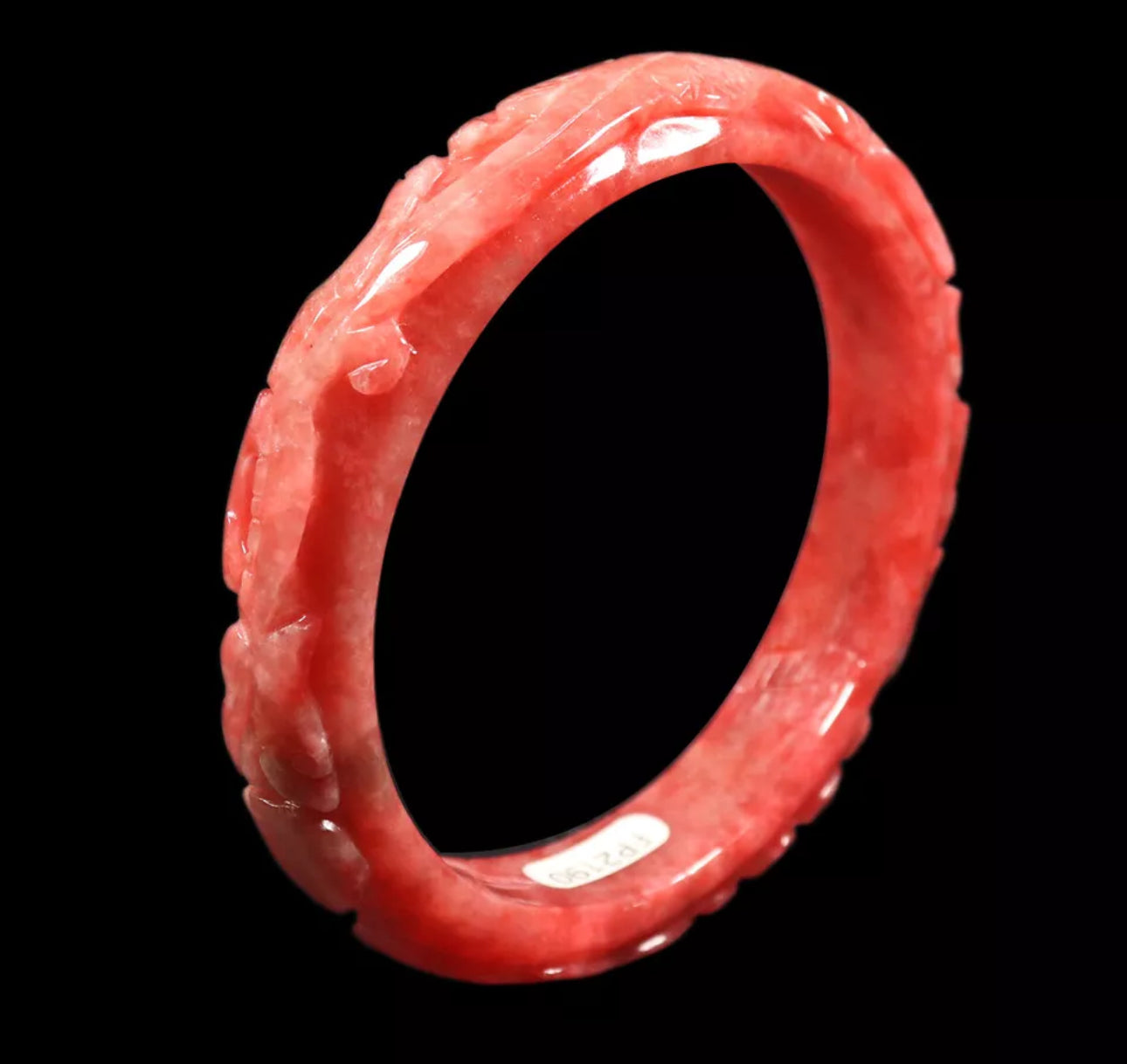 VINTAGE Large Jadeite Red Jade Bangle Hand Carved Dragon Phoenix Size 62mm D433 - JazzyJewelbyAmina 